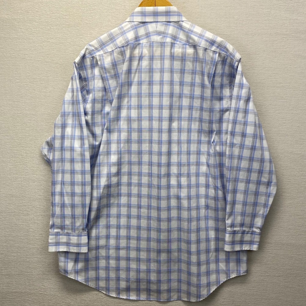 Lands' End Mens Blue Plaid Supima Cotton No Iron Dress Shirt 17.5-33 Traditional - Picture 11 of 12